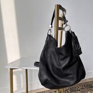 Michael Kors Black Pebbled Leather Hobo Bag with Tassel Charm